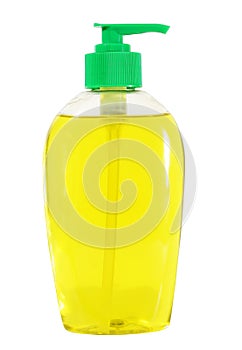 Hygiene Sanitizer Plastic Bottle with Cleaner isolated on white background. Closed Cosmetic Or Of Gel, Liquid Soap