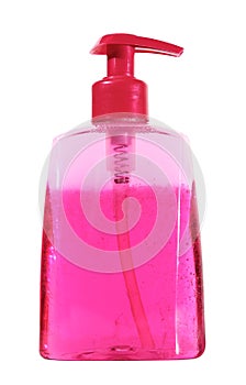 Hygiene Sanitizer Plastic Bottle with Cleaner isolated on white background. Closed Cosmetic Or Of Gel, Liquid Soap