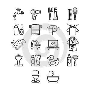 Hygienic and Bathroom Icons Set. Linear Vector