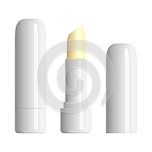 Hygienic colorless lipstick in a white plastic tube, open and closed