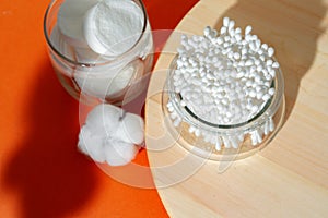 Hygienic cotton ear buds in glass cup