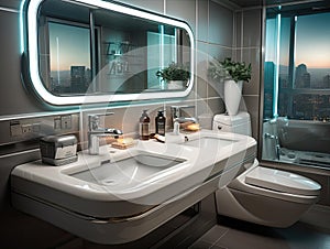 Hygienic futuristic office restroom with touchless system