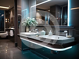 Hygienic futuristic office restroom with touchless system