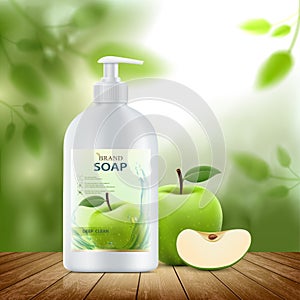 Hygienic soap dispenser with green fruit apple