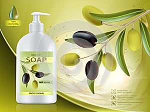 Hygienic soap dispenser with olive oil. Natural product