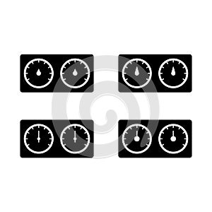 Hygrometer with two dials, silhouette icons set. Outline pictogram of bath thermohygrometer. Black simple illustration of special photo