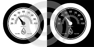 Hygrometer, wall mounted analog controller for indoor air humidity. Comfortable air humidity in apartment. Vector