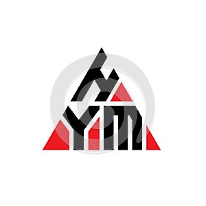 HYM triangle letter logo design with triangle shape. HYM triangle logo design monogram. HYM triangle vector logo template with red