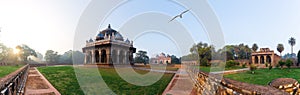 Hymayun`s Tomb panorama, view on Isa Khan`s Tomb, India, New Delhi