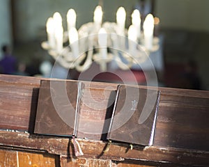 Hymn books in a church photo