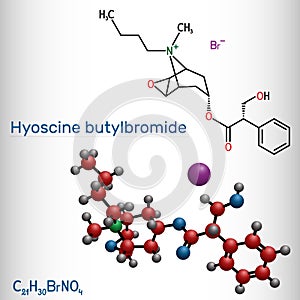 Hyoscine butylbromide, scopolamine butylbromide, butylscopolamine, butylhyoscine molecule. It is antimuscarinic, anticholinergic