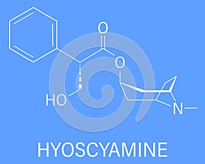 Hyoscyamine alkaloid molecule. Skeletal formula. Chemical structure