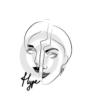 Hype slogan and girl face ilustration