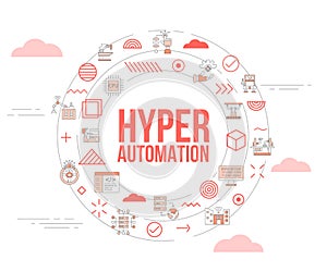 Hyper automation concept with icon set template banner and circle round shape