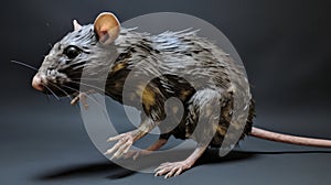 Hyper-detailed 3d Render Of A Wet-haired Rat In Varied Brushwork Style