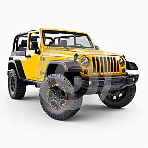 Hyper-detailed 3d Render Of Yellow Jeep Wrangler On White Background
