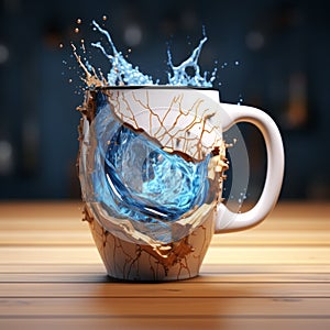 Hyper-detailed 3d Rendered Mug With Cracked Design