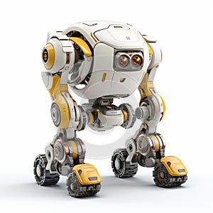 Hyper-detailed 3d Rendering Of Yellow And White Exploration Robot