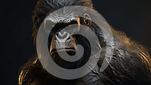 Hyper-detailed Ape With Horrific Face In Hard Surface Modeling Style