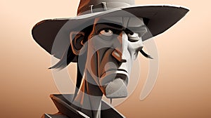 Hyper-detailed Cartoon Character In A Cowboy Hat