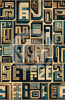 Hyper detailed and creative patterns using letters from different alphabets, AI generated image in poster format photo