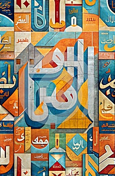 Hyper detailed and creative patterns using letters from different alphabets, AI generated image in poster format photo