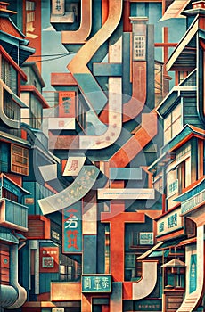 Hyper detailed and creative patterns using letters from different alphabets, AI generated image in poster format photo