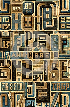 Hyper detailed and creative patterns using letters from different alphabets, AI generated image in poster format photo