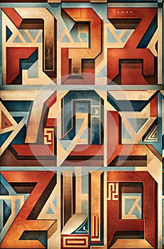 Hyper detailed and creative patterns using letters from different alphabets, AI generated image in poster format photo