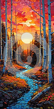 Hyper Detailed Forest Sunset Painting Inspired By Erin Hanson