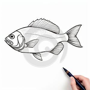 Hyper-detailed Graphic Linearity: Hand-sketched Fish Illustration In Focus Stacking Style