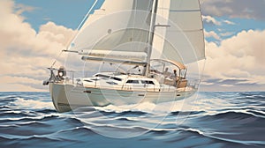 Hyper-detailed Illustration Of A Beneteau 36.7 Sailboat In Rough Water photo