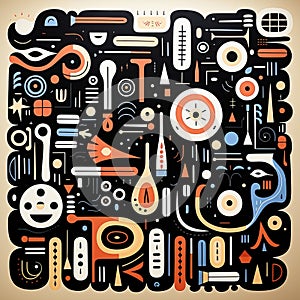Hyper-detailed Illustration: Quirky Doodle Poster With Tribal Abstraction