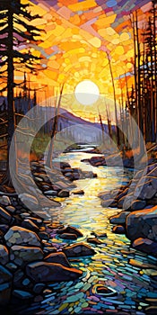 Hyper Detailed Sunset Painting: Sublime Wilderness Inspired By Erin Hanson