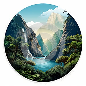 Hyper-detailed Waterfall And Mountain Sticker Inspired By Oliver Wetter And Kilian Eng