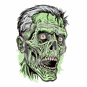 Hyper-detailed Zombie Head Art: Vibrant Illustrations On White Background