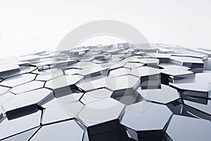 A hyper-modern architectural facade designed entirely from tessellating hexagonal glass panels. The photo