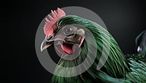 The hyper-realism of Green Chicken pure dark background