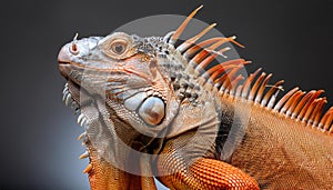 The hyper-realism of Orange Iguana pure dark background