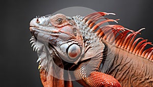 The hyper-realism of Orange Iguana pure dark background