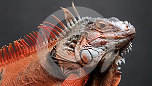 The hyper-realism of Orange Iguana pure dark background