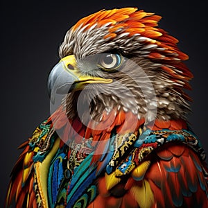 Hyper-realistic 3d Illustration Of A Colorful Hawk In Surreal Fashion