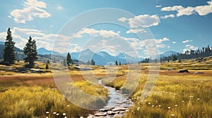 Hyper-realistic Alpine Landscape: A Nostalgic Journey Into Prairiecore photo