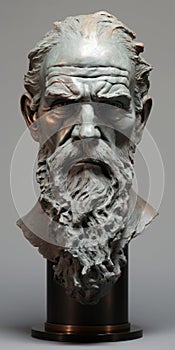 Hyper-realistic Ancient Copper Sculpture Of A Bearded Man