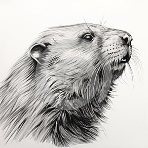Hyper-realistic Black And White Beaver Drawing photo