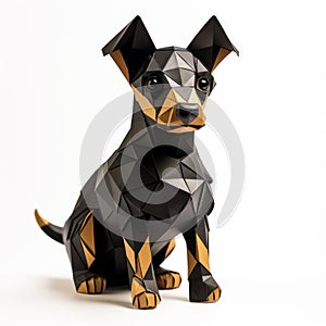 Hyper-realistic Black And Yellow Poochie Dog Statue - Delicate Origami Art