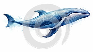 Hyper-realistic Blue Whale Painting On White Background