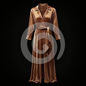 Hyper Realistic Brown Satin Dress With Long Belt