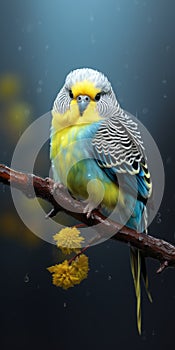 Hyper-realistic Budgie Perched On Branch - Zbrush Artwork photo