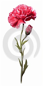 Hyper Realistic Carnation Flower Illustration With Stem